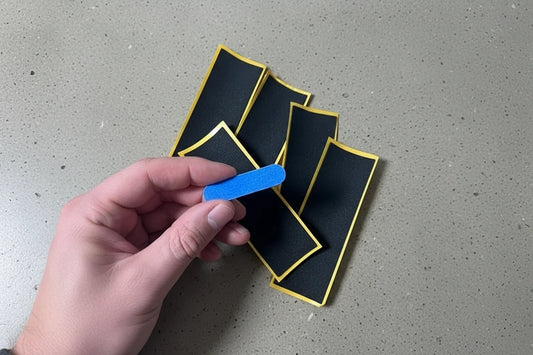 Fingerboard foam griptape, 5 pieces hand holding file to cut of the edges.